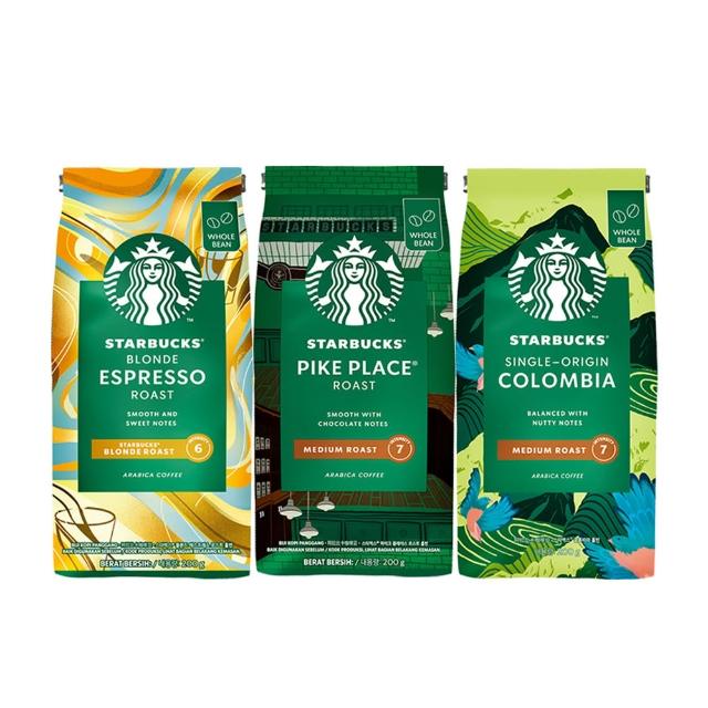 【STARBUCKS 星巴克】精選咖啡豆200g X 3包組 (口味任選 派克市場/黃金烘焙/哥倫比亞)