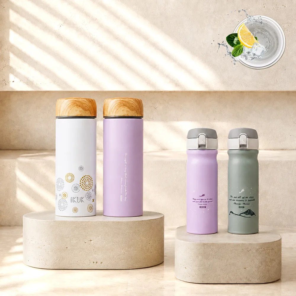 【IKUK 艾可】2入組-真陶瓷瓷芯保溫杯500ml+陶瓷內膽彈蓋380ml(特惠組/保溫瓶)