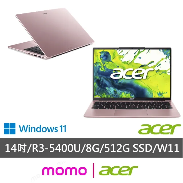 【Acer 宏碁】Office2024★14吋R3文書筆電-粉(Aspire Lite/AL14-45P-R7UC/R3-5400U/8G/512G/W11)