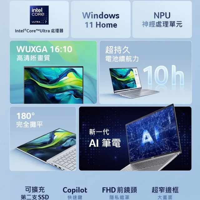 【Acer】Office2024★16吋Ultra 5極輕薄AI筆電(Swift Lite/SFL16-51M-5184/Ultra 5-115U/16G/512G/W11)