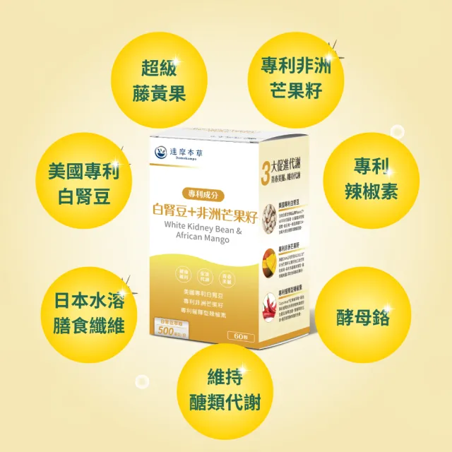 【達摩本草】買一送一 美國專利白腎豆+非洲芒果籽 1入組(60顆/盒）
