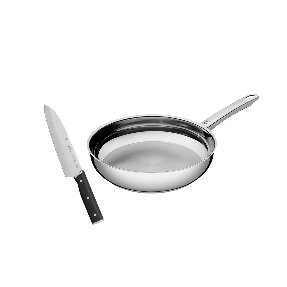 【WMF】Profi Pfannen不鏽鋼平煎鍋24cm+Sequence三德刀18cm