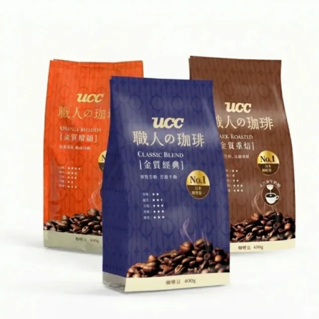 【UCC】職人の珈琲咖啡豆-金質重焙/經典/橙韻400g/包(風味圓潤飽滿順口易飲)