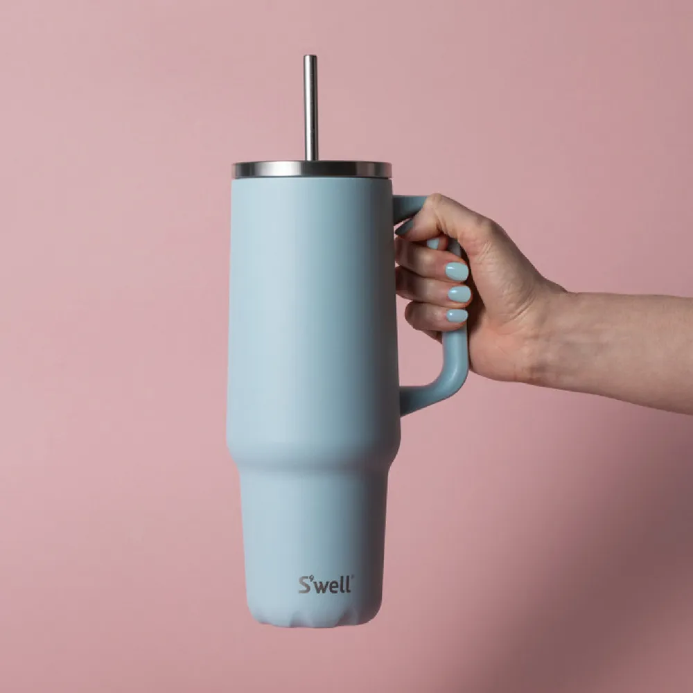 【S’well】美國 Tumbler不鏽鋼吸管保溫隨行杯 湖水藍1180ml / swell 冰壩杯 冰霸杯 吸管隨手杯