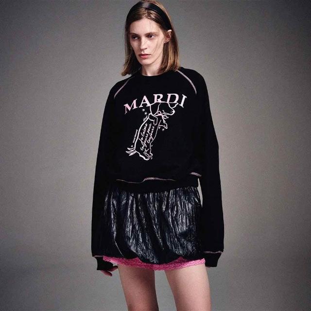 【MARDI MERCREDI】出清品 印花大學TEE 黑色 臘腸狗 純棉 TSHIRT FLOWERMARDI