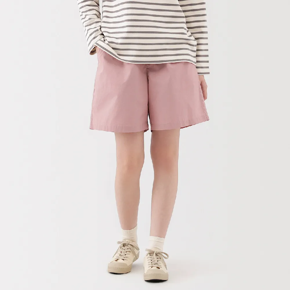 【MUJI 無印良品】女水洗平織布短褲(黑色 米色 卡其 粉紅 暗藍)