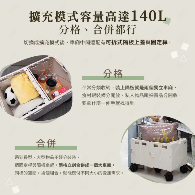 【Arlink】2入組 TL142 中輪定向雙格擴充式 露營推車 140L(折疊手推車/平板推車/買菜拖車/旅行推車)