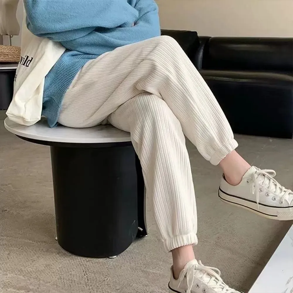 【D.studio】韓版內刷毛寬鬆垂感直筒寬褲 長褲 休閒褲 女裝 高腰褲 冬天女裝 黑褲 發熱褲 保暖褲P302