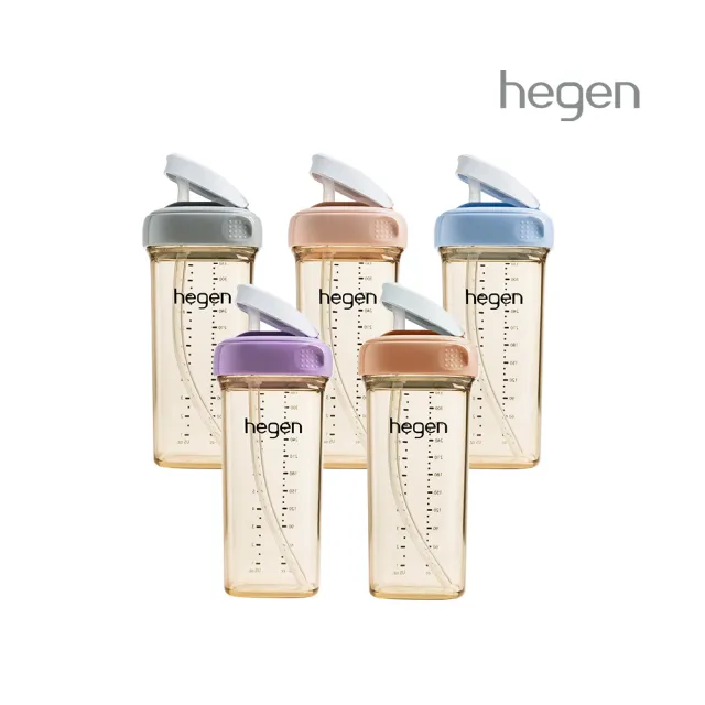 【hegen】總代理｜PCTO™輕飲時光PPSU方圓型寬口吸管杯3.0 330ml 一般流速(嫣粉/霧灰/沁藍/漾紫/柔褐楓)
