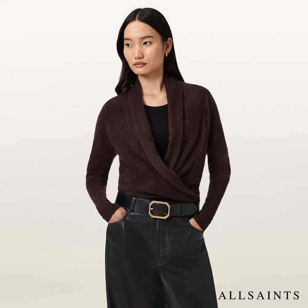 【ALLSAINTS】REBEL 喀什米爾羊毛罩衫外套-酒紅 W091KD(舒適版型)