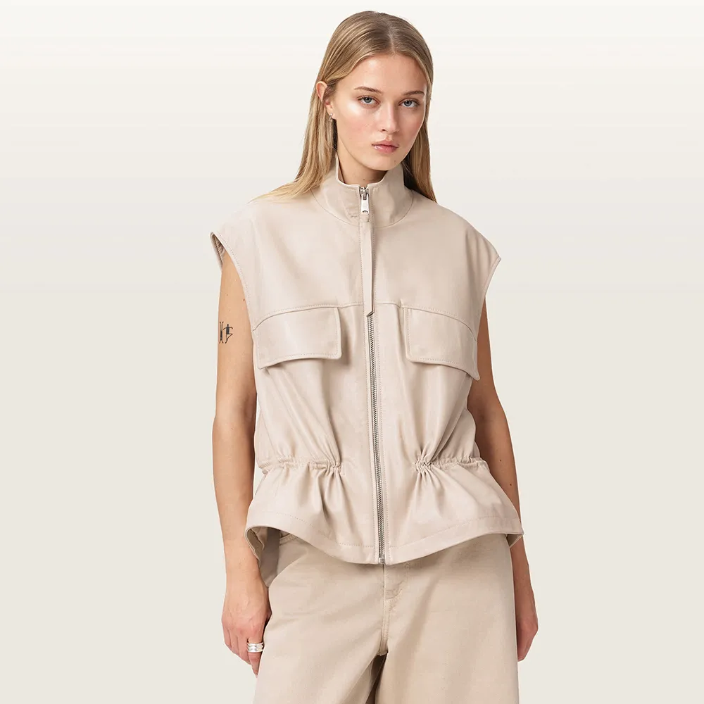 【ALLSAINTS】FLOR 寬鬆羊皮背心-白 W095LE(寬鬆版型)