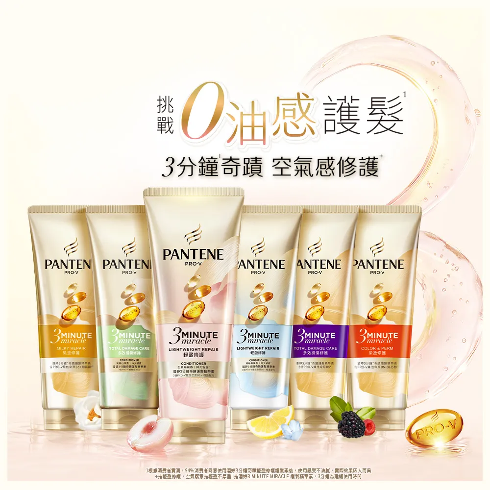【PANTENE 潘婷】新品上市3分鐘奇蹟護髮精華護髮素180ml (白桃烏龍/茉莉山茶/輕盈/染燙/乳液/多效 任選)