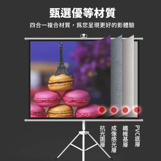 【Yaber】72吋落地支架投影布幕(便攜投影幕 投影布幕 投影機布幕 露營投影 手動布幕)