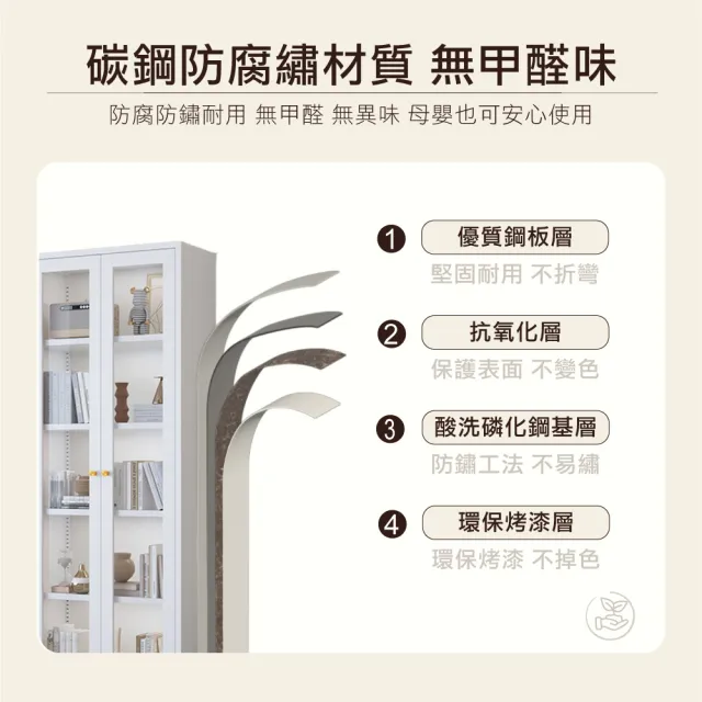 【ONE HOUSE】落地雙門款_鋼鐵職人全碳鋼簡約耐重收納櫃 70X35X180CM(書架/書櫃/鋼化玻璃櫃門/展示櫃/櫃子)
