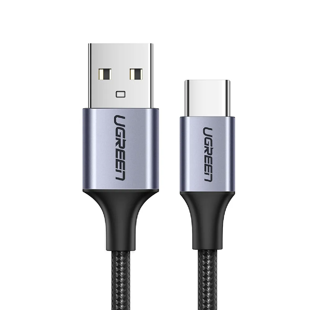 【綠聯】USB-A to Type-C 快充傳輸線 Aluminum BRAID版 0.25M 黑色(A-C快充線/編織線/UGREEN)