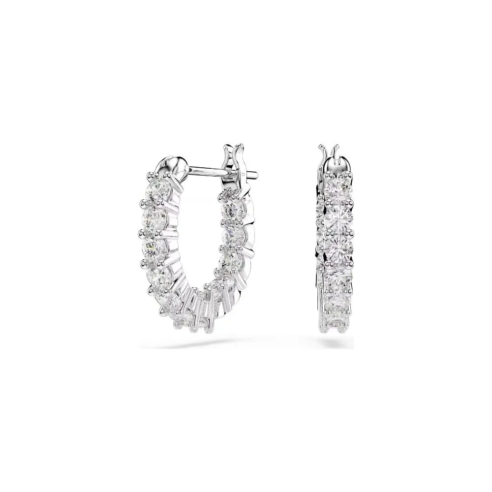 【SWAROVSKI 施華洛世奇】官方直營 Matrix Vittore 大圈耳環 圓形切割 白色 鍍白金色 | 5562126