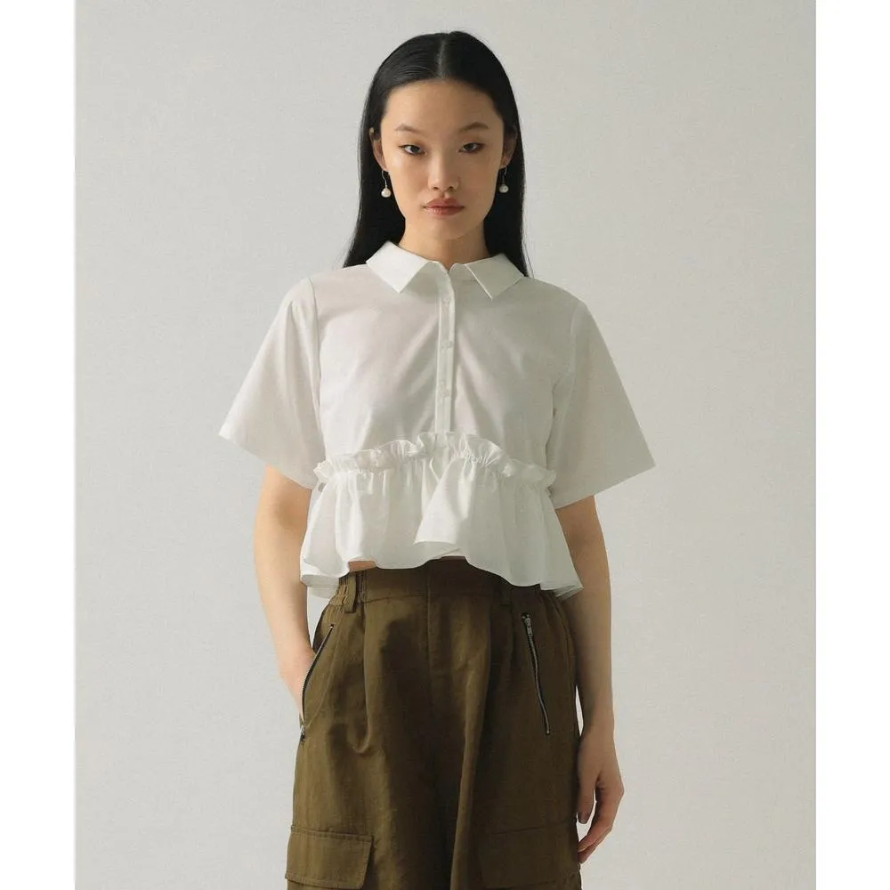 【BEAMS】官方旗艦館 Ray BEAMS / 女裝 荷葉邊下擺 短版 襯衫