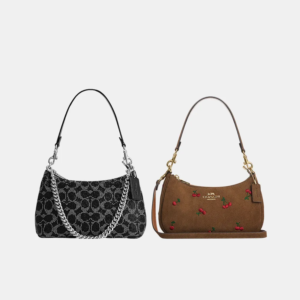 【COACH】蔻馳官方直營 TERI 絲緞面串珠/櫻桃刺繡單肩手袋 單肩包 斜背包-多款任選(CET14/CFQ27)
