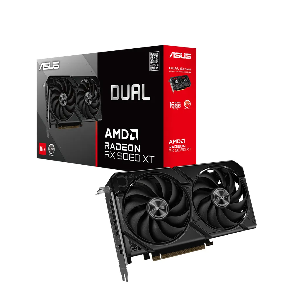 【ASUS 華碩】DUAL-RX9060XT-16G 顯示卡+保銳 星彩蝠 SquA RGB ARGB 12cm風扇 三入