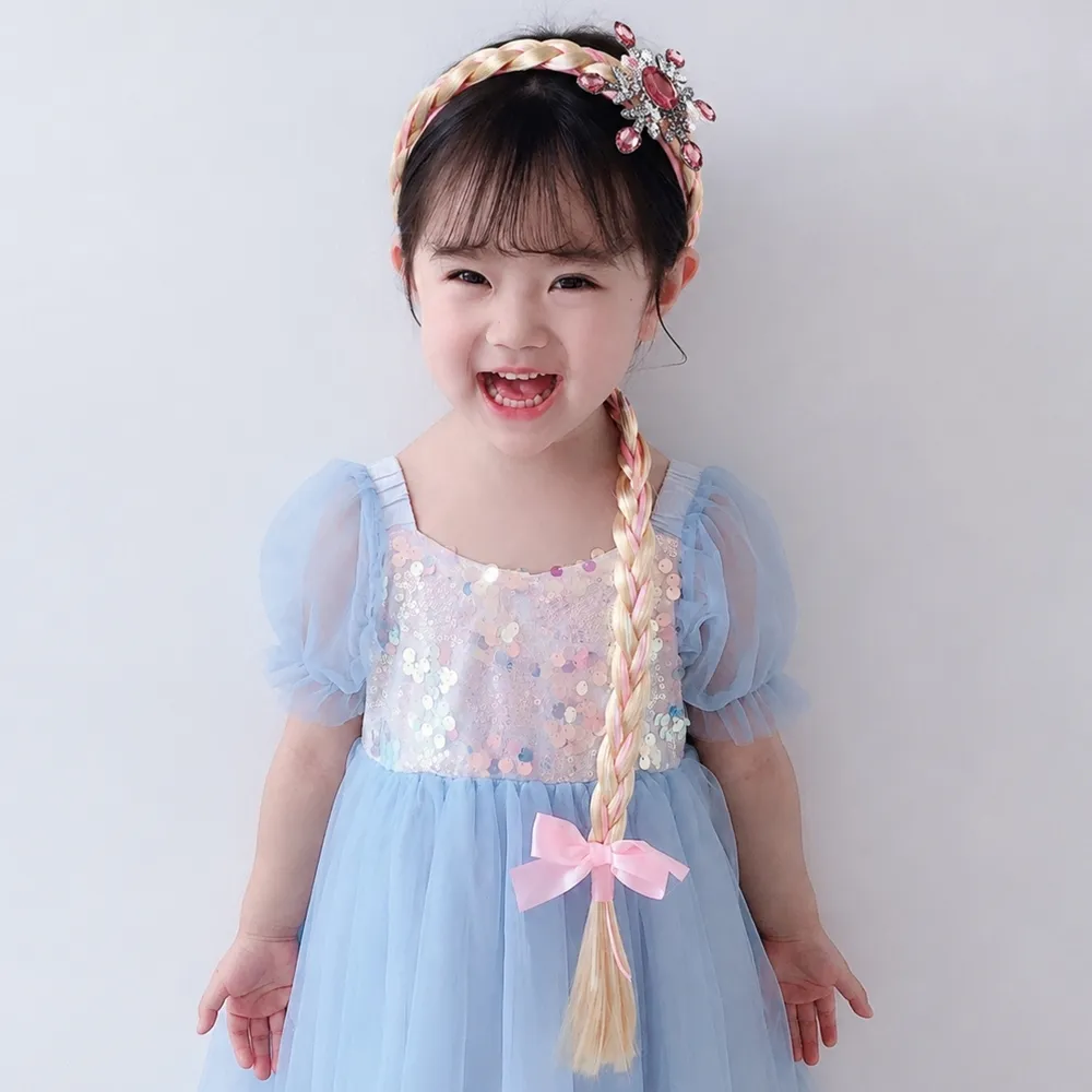 【橘魔法】雪星水鑽長髮辮子假髮髮圈 女童 兒童 童裝 萬聖節 角色扮演 裝扮 飾品 配件 髮飾 髮箍 變裝