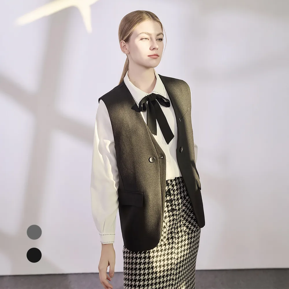 【en-suey 銀穗】假兩件門襟西裝背心-女