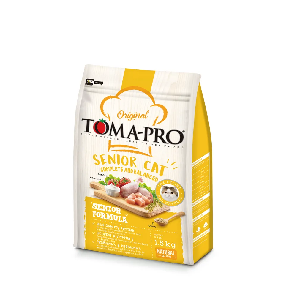 【TOMA-PRO 優格】經典系列貓飼料-高齡貓 雞肉+米 1.5 公斤(高纖低脂配方)