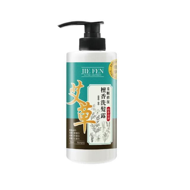 【Jie Fen 潔芬】艾草檀香草本洗髮露500ml(無矽靈/舒緩頭皮/修復受損髮質/強健髮根)