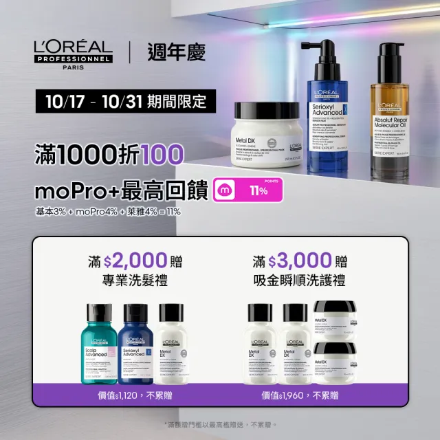 【L’OREAL 巴黎萊雅PRO】絲漾博吸金喚彩抗躁護髮油50ml二入組(抗躁小金安瓶/瞬順系列/護髮/髮油/濕髮用)