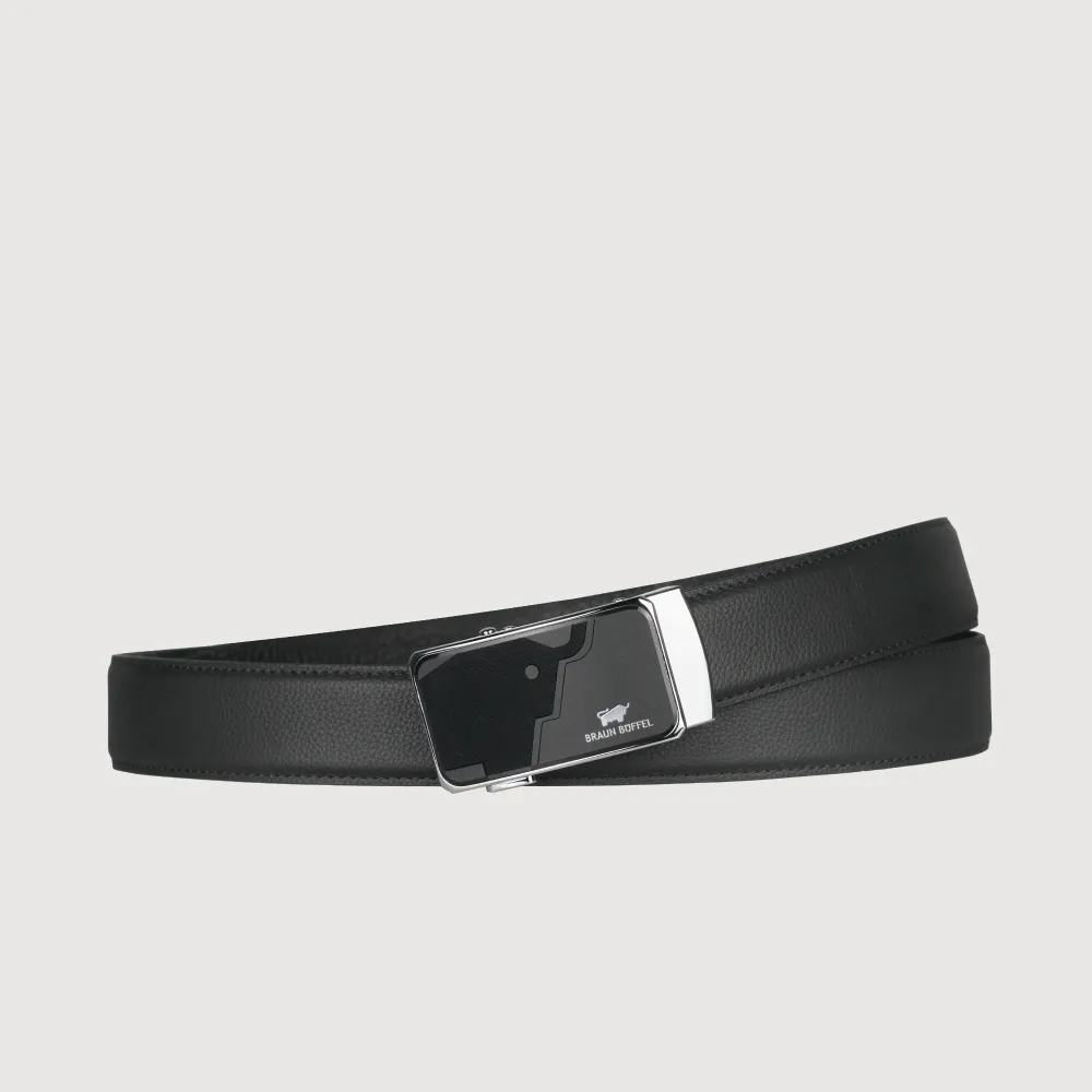 【BRAUN BUFFEL 德國小金牛】時尚紳士 牛型圖騰自動扣皮帶-銀色(BF25S-WEG21340-SNK) 送禮推薦