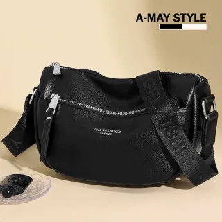 【Amay Style 艾美時尚】秋新品 女包 斜背包 肩背包 簡約牛皮腰包造型肩背胸包(2色.預購)