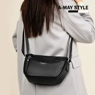 【Amay Style 艾美時尚】秋新品 女包 斜背包 肩背包 簡約牛皮腰包造型肩背胸包(2色.預購)