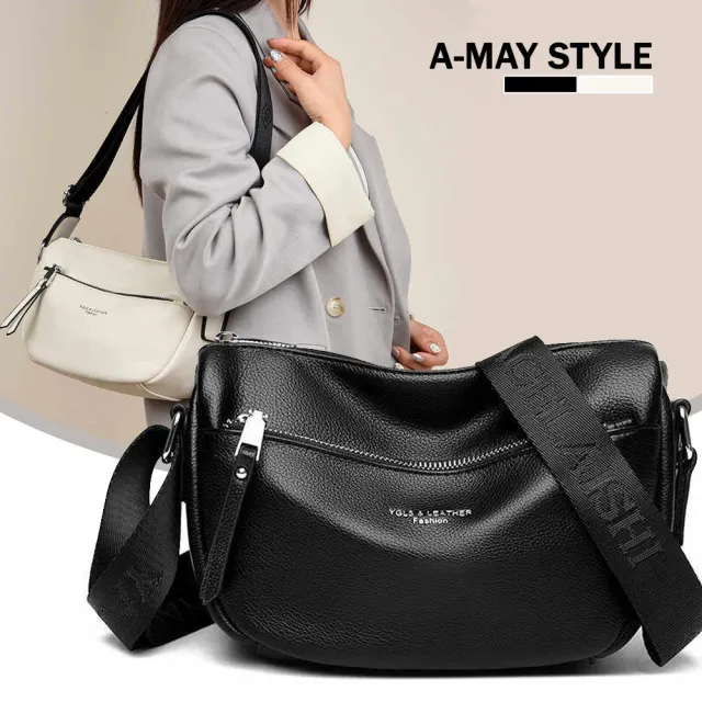 【Amay Style 艾美時尚】秋新品 女包 斜背包 肩背包 簡約牛皮腰包造型肩背胸包(2色.預購)