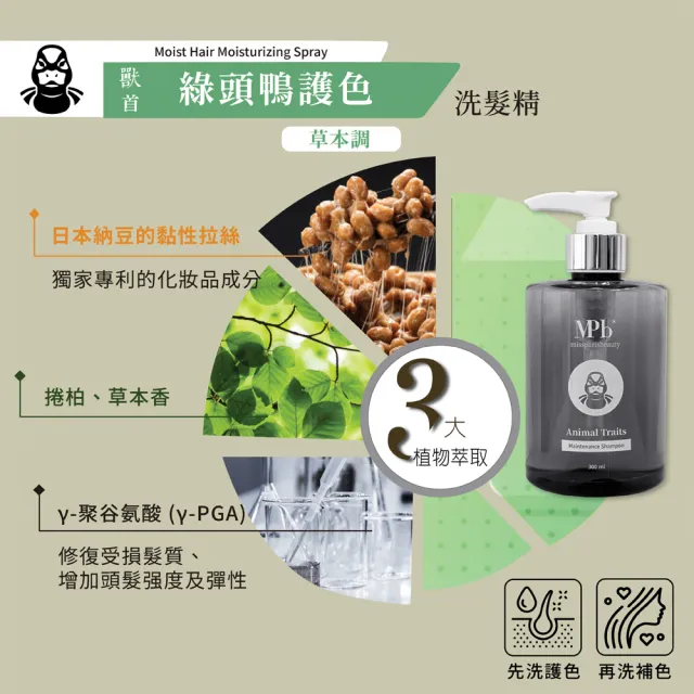 【MPB 巴黎小姐】獸首綠頭鴨護色洗髮精 300ml（染後髮色護色用）
