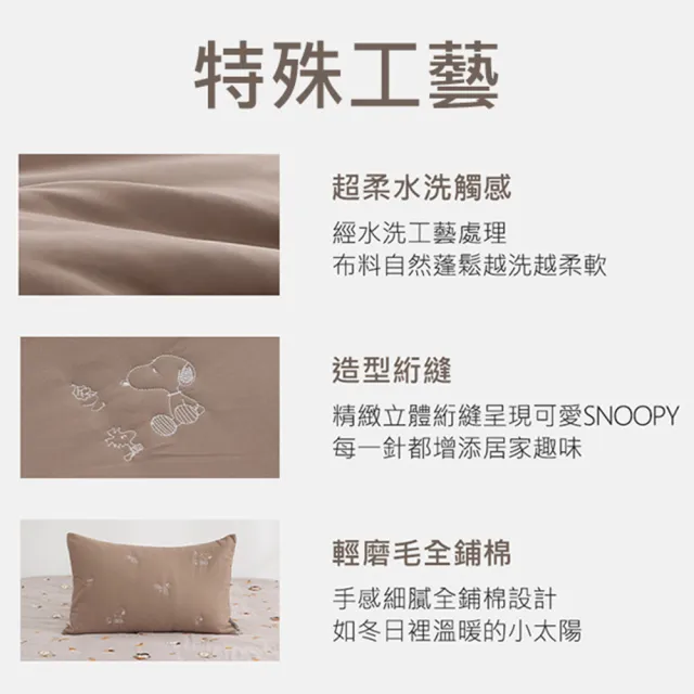 【HOYACASA  禾雅寢具】史努比聯名系列-水洗棉兩用被床包組-橡林恬眠 (單人/雙人/加大 多款任選 均一價)