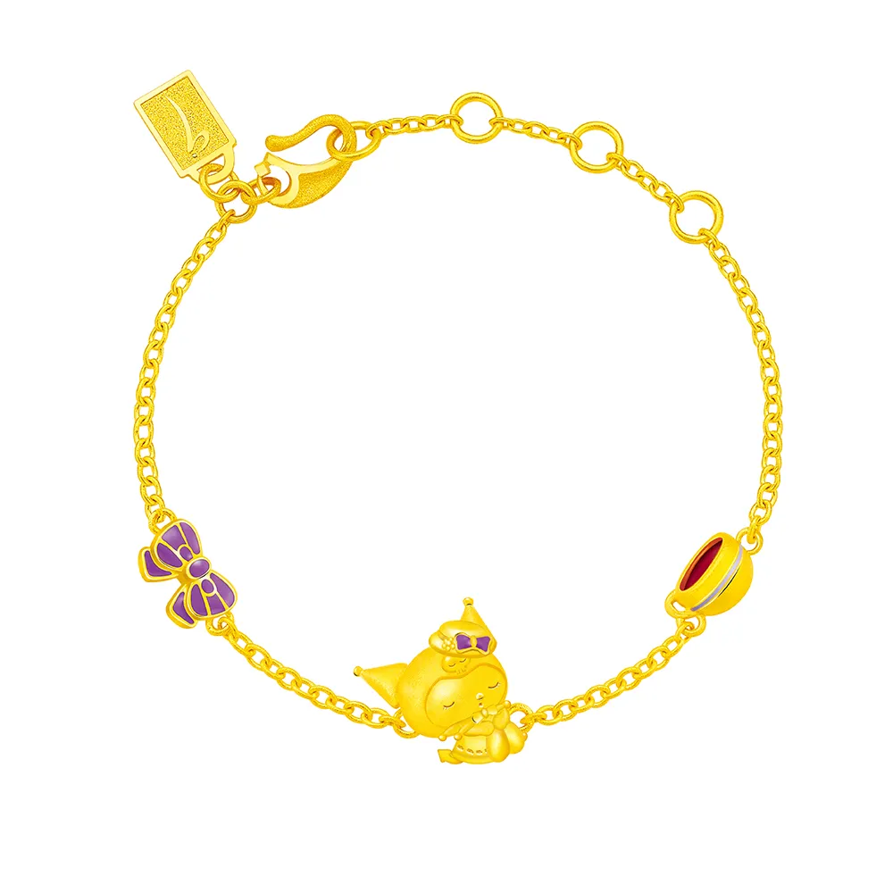 【Just Gold 鎮金店】三麗鷗 酷洛米 Kuromi 復古野餐趣-蝴蝶結 黃金手鍊