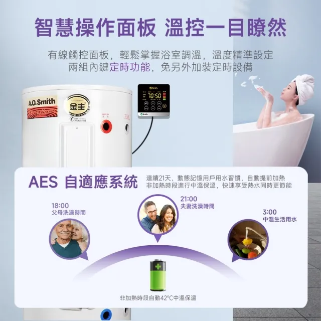 【A.O.Smith】AO史密斯 美國百年品牌 EES-50D 戶外型 落地電子式電熱水器 含控制面板 (50加侖)