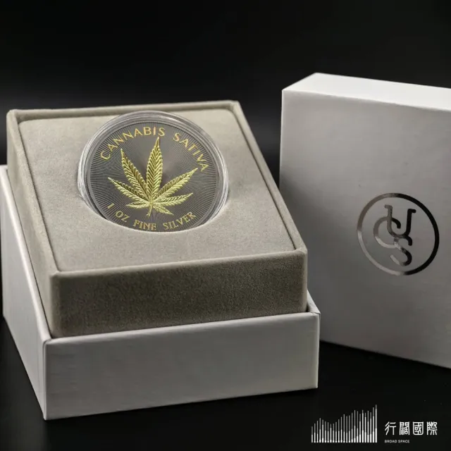 (行闊國際) -United Crypto States -大麻葉 | 鍍釕鍍金 1oz 精鑄銀幣 |  精品盒裝