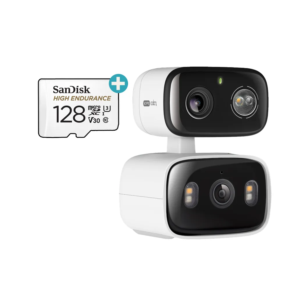 (128記憶卡組)【TP-Link】雙鏡頭2K300萬畫素室內/室外 固定+旋轉 無線網路Wi-Fi監視器支援512GB(C246D