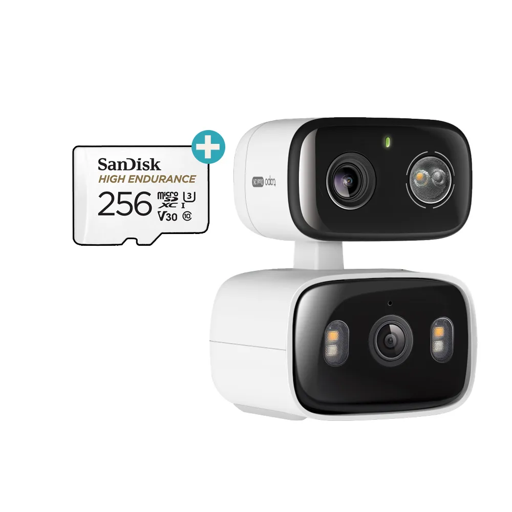 (256記憶卡組)【TP-Link】雙鏡頭2K300萬畫素室內/室外 固定+旋轉 無線網路Wi-Fi監視器支援512GB(C246D)