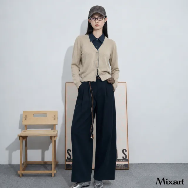 【Mixart】寬褲 長褲 知性立體打褶高腰寬版長褲(共三色)
