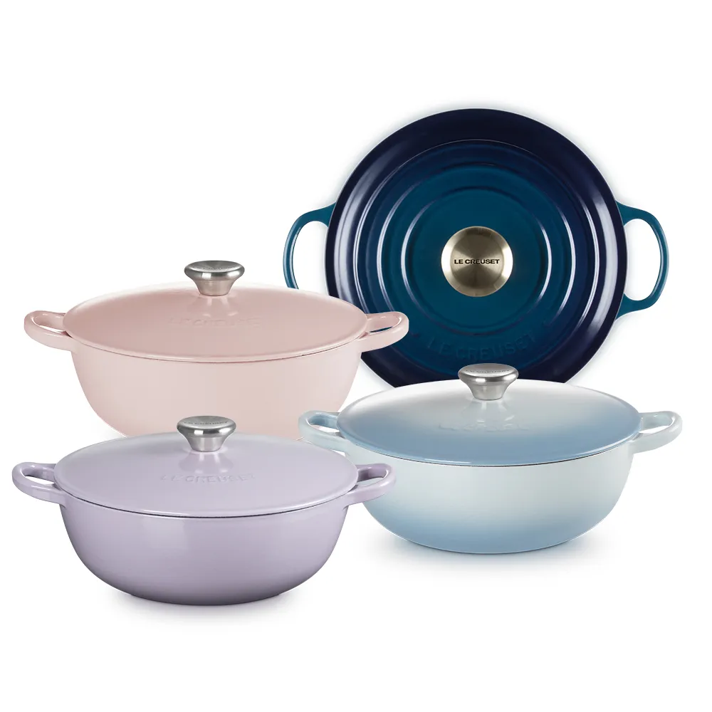 【Le Creuset】琺瑯鑄鐵鍋媽咪鍋 24cm(極光午夜藍/薰衣草/海岸藍/雪紡粉 4色選1)
