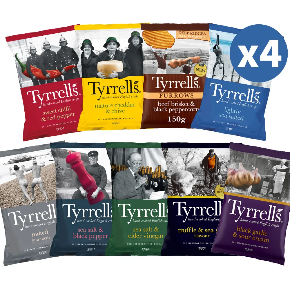 【Tyrrells】泰勒思英國洋芋片 無麩質 135g-150g/包x四包組 (任選口味)