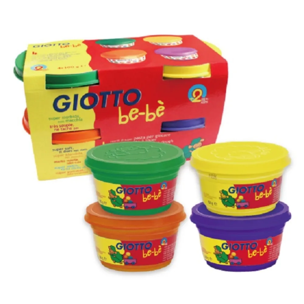 【GIOTTO】寶寶超軟黏土-橘紫綠黃(4罐裝)｜寶寶黏土 小麥黏土 2歲黏土 幼兒黏土 兒童黏土 麵團黏土
