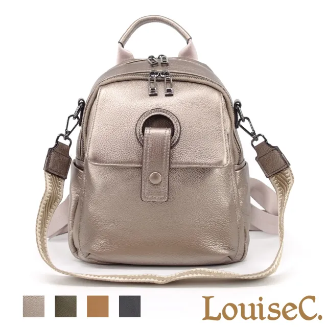 【LouiseC.】雙11 Tree House 牛皮 小尺寸 行李桿插袋 雙分隔層 手提肩背後背真皮包 4色 YS24137