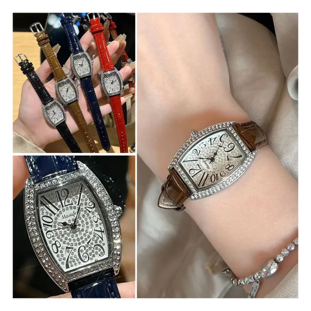 【LEESA】手錶\石英錶\腕錶\酒桶型手錶\皮革腕錶\女生手錶\水鑽手錶\復古手錶\滿天星手錶\鋼帶