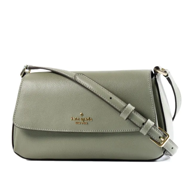 【KATE SPADE】Sutton 鵝卵石紋磁釦翻蓋斜背包-苔綠