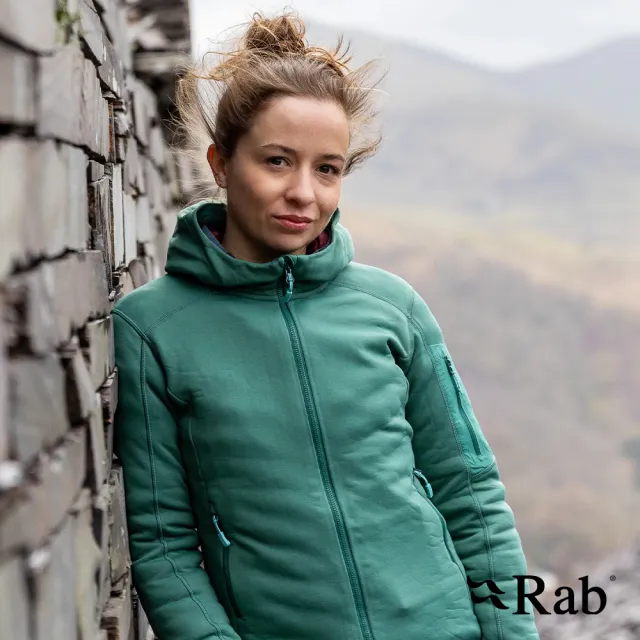 【RAB】Modulus Hoody Women 快乾排汗彈性保暖連帽外套 女款 尤加利綠 #QFG16