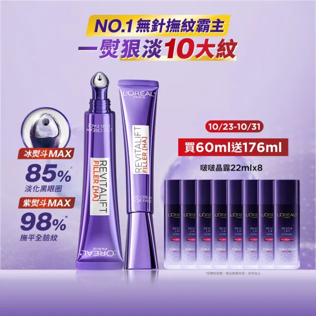 【L’OREAL Paris 巴黎萊雅】全新升級! 無針撫紋雙霸紫熨斗眼霜1+1組(冰熨斗+紫熨斗MAX3.0版)