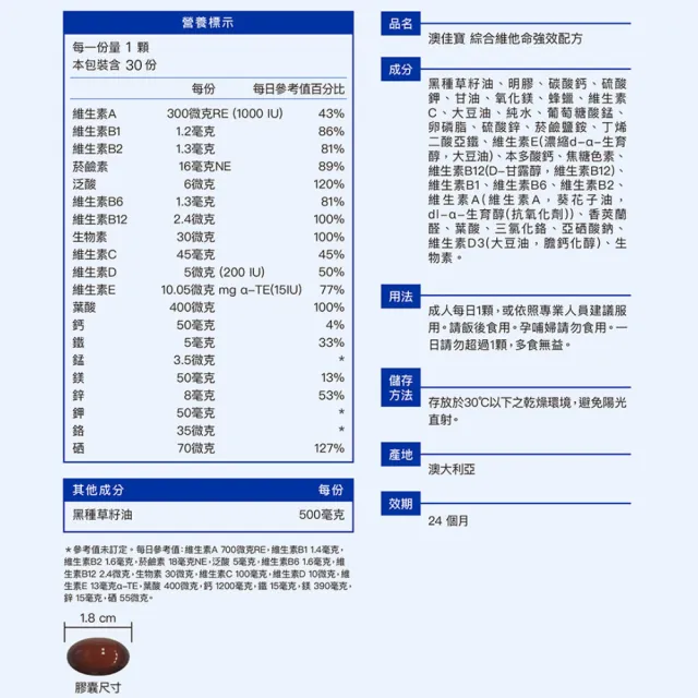 【BLACKMORES 澳佳寶】綜合維他命強效配方 3入組(共90錠 黑種草籽油 維生素C 維生素D 鋅)