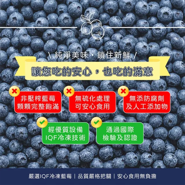 【阿財伯】天然栽種冷凍藍莓 夾鏈裝1kg/包×3包(富含花青素 膳食纖維)